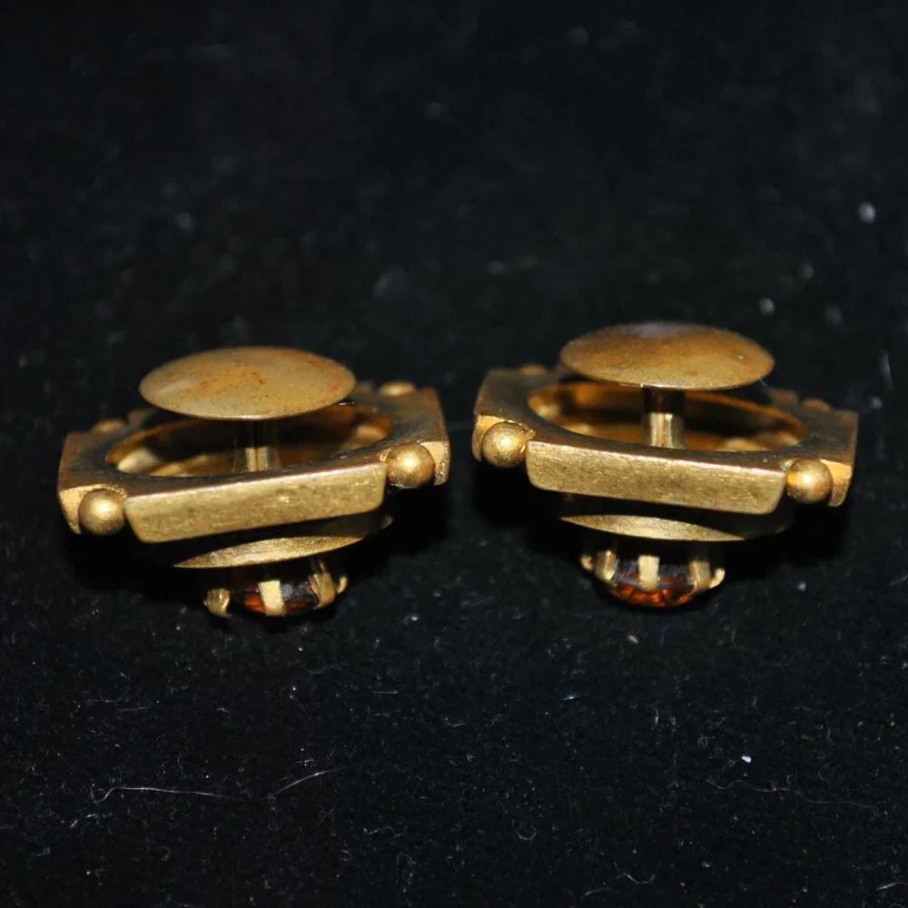 Unique Victorian Collar Buttons / Cufflinks with Amber Colored Stones